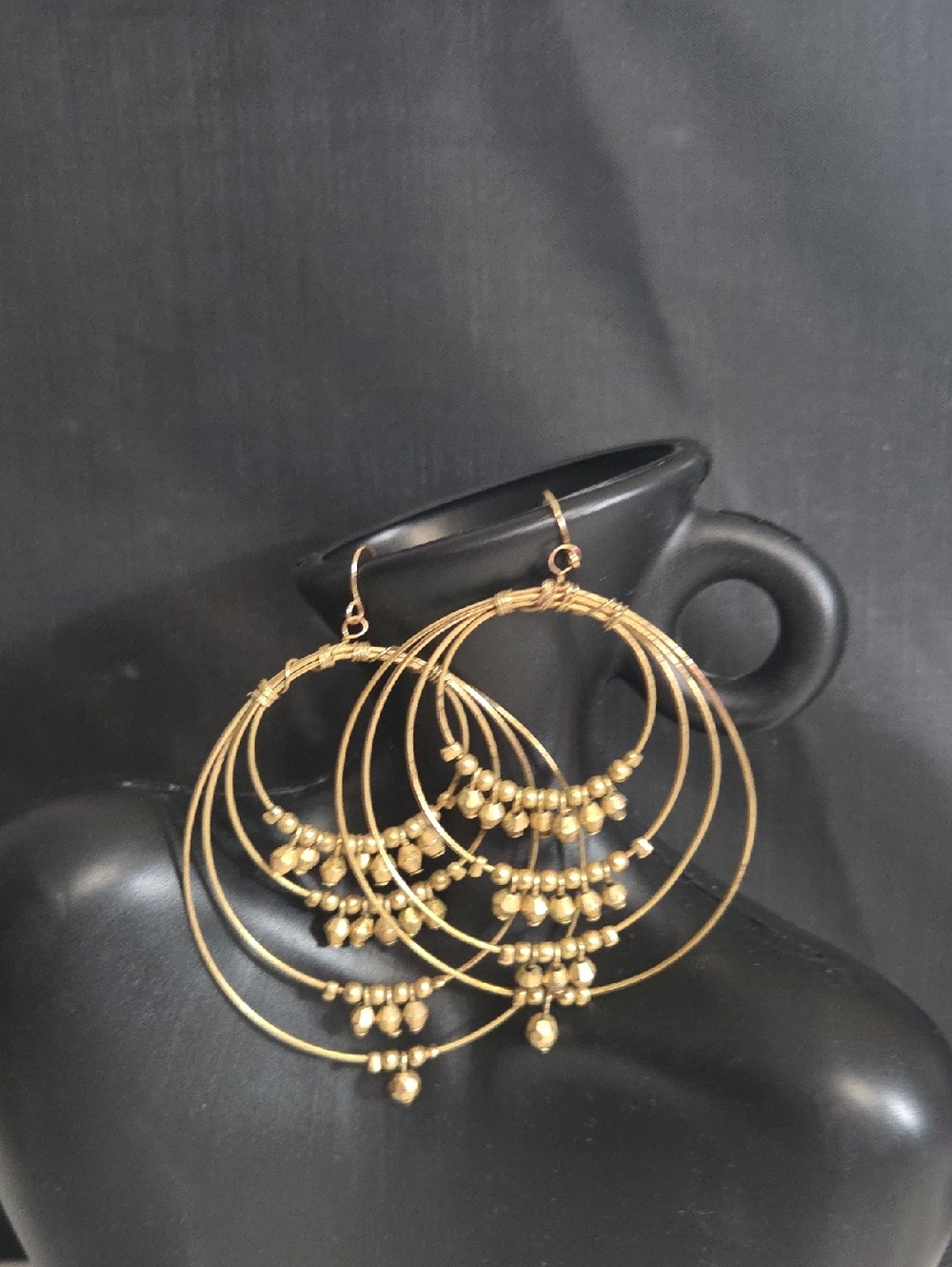 Gold Multi-Hoop Bead Drop Earrings - Women Jewelry